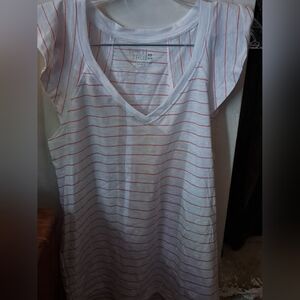 Time and Tru Red and White Striped V-Neck Tee